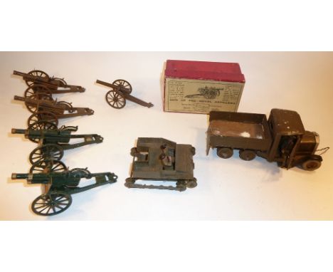 Britains set 1333, Army Lorry, Caterpillar type square nose, khaki finish, with driver, set 1203, Carden Loyd Tank, FIRST VER