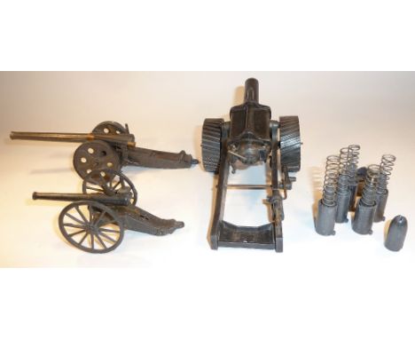  * Britains No.2 18inch Howitzer on Tractor Wheels with loading plate, five shell cases and one shell, 4.7inch Naval Gun, ope