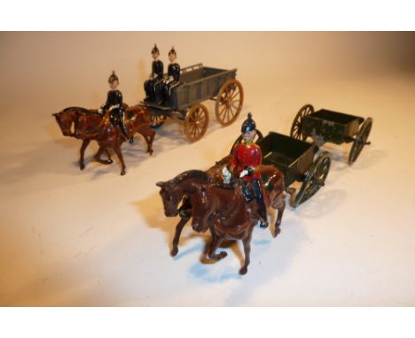 Britains Wagons: Royal Army Service Corps Supply Wagon with two seated men (G, repainted) and Royal Engineers Limbered Wagon 