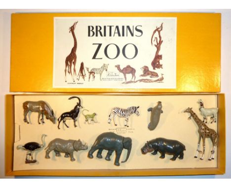 * Britains Zoo set 11Z in original box (M, but Walrus loose, Young Giraffe and Llama legs flaky, three corners of box lid sp