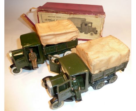 Britains Army Tenders square nose, with drivers, set 1433 caterpillar type, dark green finish, white rubber tyres (G), and se