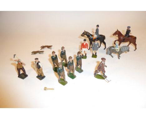 Britains Civilians and Hunt Golfer (stick replaced), five Women’s Land Army, two workmen, AA patrolman saluting, Huntspeople 