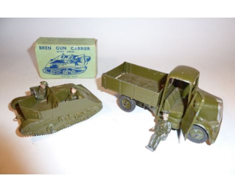 Britains Army Vehicles khaki finish, set 1876, Bren Gun Carrier with crew in original box and Four wheel Lorry, round nose, w