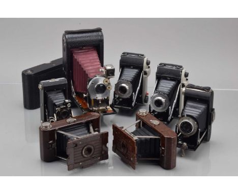 A Tray of Kodak Folding Cameras, a model A No 3-A Folding Pocket, model A No 3-A, with combination back, two No 2 Hawkette, t