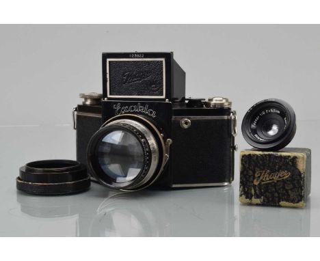 An Ihagee Night Exakta Mod B SLR Camera, type 3, serial number on hood 423922, shutter not working, body G, some brassing to 