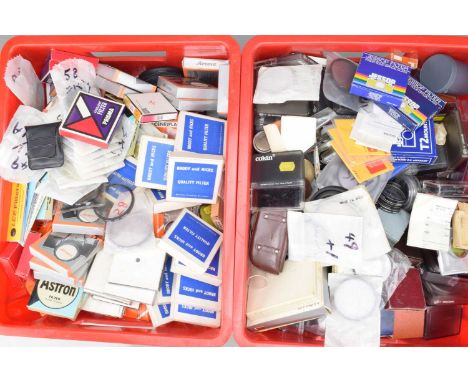 Two Boxes of Filters, various types & sizes, many in maker's boxes, manufacturers include Kodak, Hoya, Cokin, Aston, Centi, Z