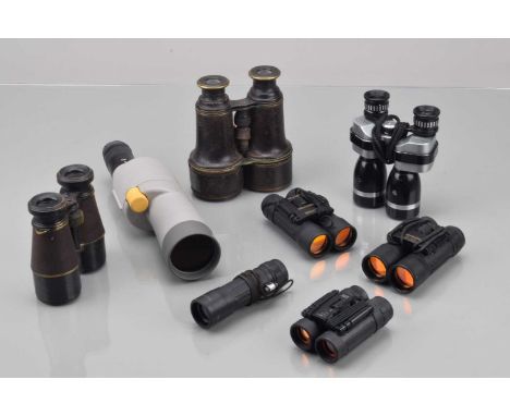 A Group of Compact Binoculars, a pair of Zenith 7x50, Minox 10x21 & 12x25, Vanguard DF-1025 10x25, a Kowa TS-502 spotting sco
