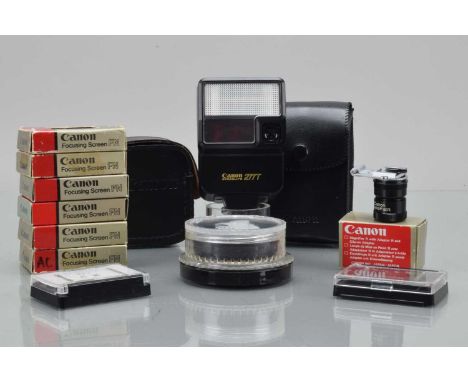 Canon FN Accessories, eight focusing screens, in keepers/maker's boxes marked, FN SE, FN AC,FN SB, F1n A K, FN PD, FN SK, FN 