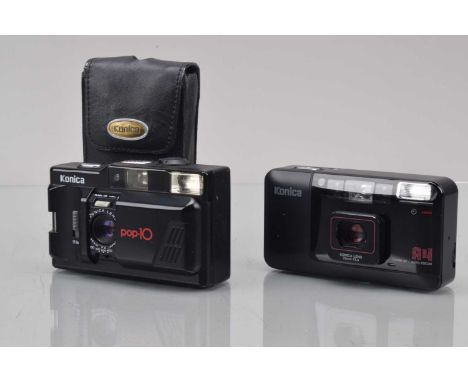 Two Konica Compact Cameras, a Konica A4, black, shutter working, flash working, self timer working, rear display working, G-V