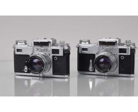 Two Kiev Rangefinder Cameras,  a Kiev IIIA & 4, shutters working, light cells unresponsive, self timers working, rangefinders