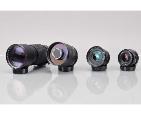 A Group of Pentax K Mount Tokina Lenses, a RMC 17mm f/3.5 lens, 24mm f/2.8 lens, RMC 500mm f/8 reflex lens (some fungus spots