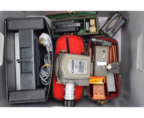 A Group of Cine Cameras, a Pathescope Motocamera, motor not running, G, Pathescope H, motor running, G, in case, with manual,