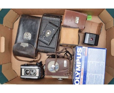A Tray of Various Cameras,   a Voigtländer Brillant 1932, G, Kodak VP & No 2 C Kodak Junior, G Baby Brownie G, Duaflex II, F,