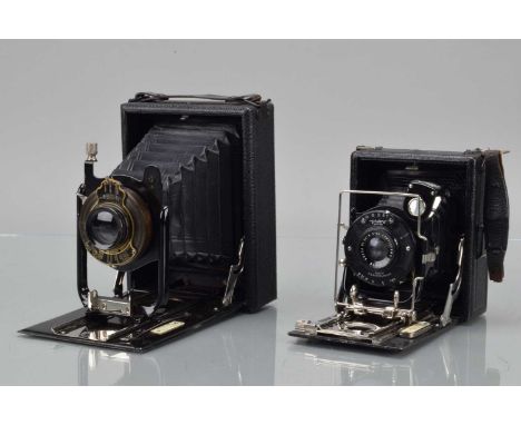 Two Folding Plate Cameras, a Houghton Cameo 2½ x 3½'', shutter working, body G, bellows G, elements G, and a 3¼ x 4½'' plate 
