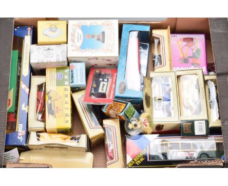 A Tray of Photographic Related Toy Vehicles and Ornaments, buses, vans & cars with Canon, Kodak, Lumiere and other livery, ma