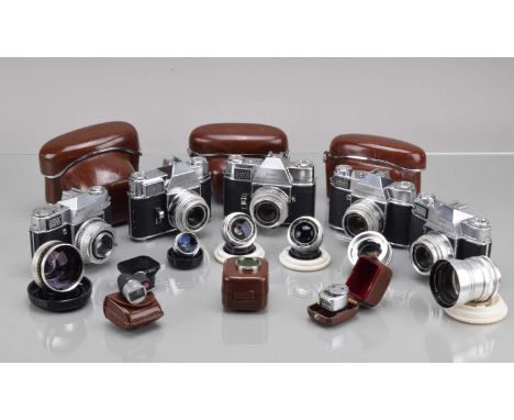 Five Kodak Retina Reflex SLR Cameras, a Retina Reflex III, shutter working, light cell responsive, with Rodenstock 50mm f/2.8