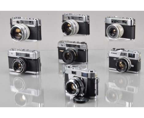 A Tray of Rangefinder Cameras, including a Yashica L III, Lynx 14, Minister II, Minolta A5, Petri 7S, Lord 5D, Beauty Light O