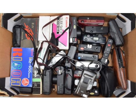 A Tray of Compact Cameras, manufacturers include Olympus, Canon, Halina, Ricoh, Pentax, Panasonic and other examples, all unt