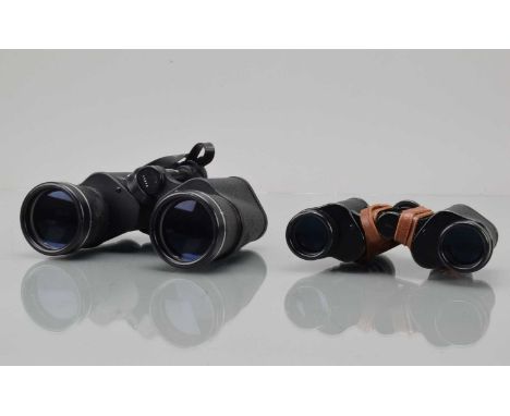 Two Pairs of Binoculars,  a pair of Pentax model 595 12 x 50, body G, elements G-VG and a pair of Yashica 8 x 30, body G, ele