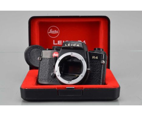 A Leitz Wetzlar Leica R4 SLR Camera Body, black, serial no 1629164, 1983, shutter working, meter responsive, responsive in se