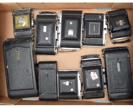 A Tray of Folding Cameras, manufacturers include Kodak, Zeiss Ikon, Ensign, overall G
