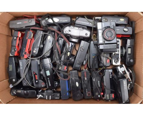 A Tray of Compact Cameras, manufacturers include Pentax, Canon, Olympus, Ricoh, Halina and other examples, all untested, over