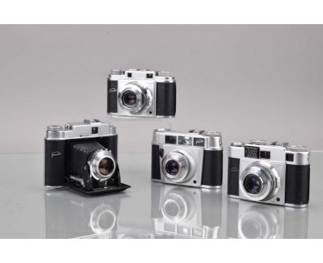 Four Franka Cameras, a Franka Super Frankarette,  shutter working, light cell responsive, Super Frankarette R I, shutter work