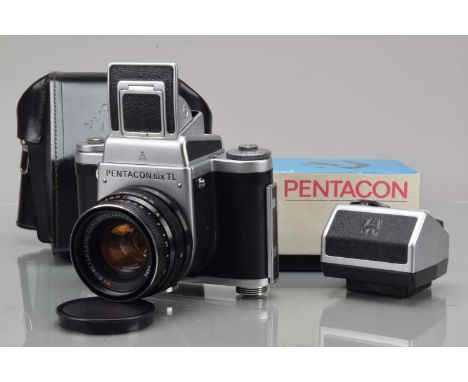 A Pentacon Six TL Medium Format Camera, shutter working, self timer working, body G-VG, slight brassing to top plate from lev