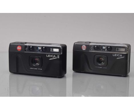 Two Leica Compact Cameras, a Leica Mini II, shutter working, flash working, self timer working, data back untested, body G, s