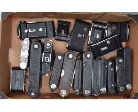 A Tray of Folding Cameras, manufactures include Kodak, Franka, Agilux, Ensign and other examples, overall F