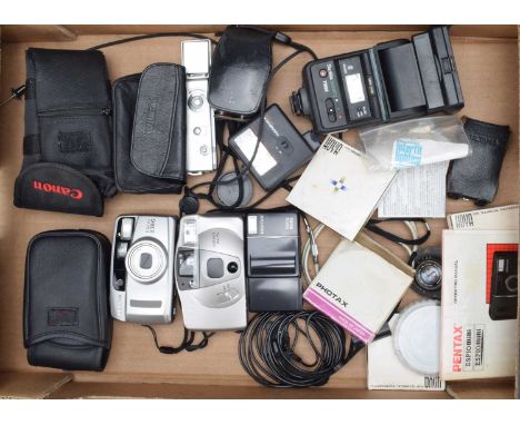 Compact Cameras and Accessories, a Pentax ESPIO Mini, ESPIO 838G, Canon Sure Shot AF-7s, Prorst KX50 sub miniature camera, al