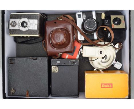 A Car Zeiss Jena Werramat and Box Cameras, shutter working, light cell unresponsive, body G, elements G, in ERC, a Coronet Tw