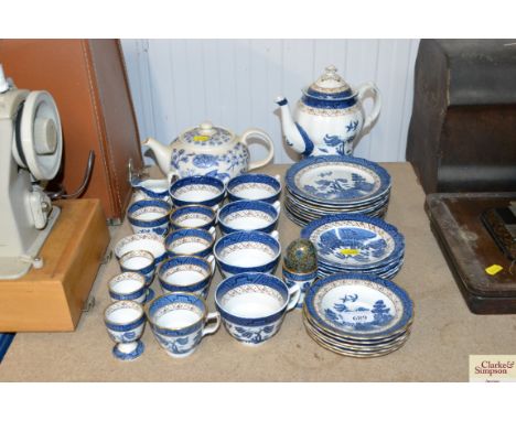 A collection of Booths "Real Old Willow" patterned blue and white china and other blue and white china