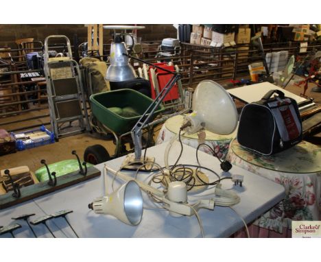 A Hebert Terry &amp; Sons Ltd. of Redditch angle poise lamp; another angle poise lamp and a heat lamp - sold as collector's i