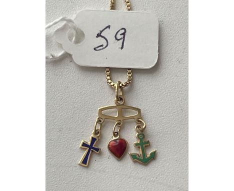 A bracelet with three enamel faith hope and charity charms 14ct gold 7,5 inch 2.1 gms