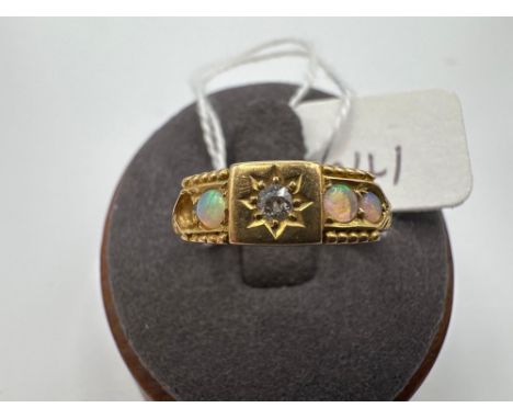A diamond and opal ring one opal missing 18ct gold size N 2.3 gms