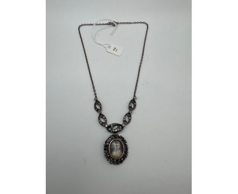 A antique silver and paste necklace with portrait 18 inch