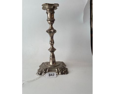 George II cast candlestick with shell cornices and detachable nozzle 9in high. London 1853 By I O . 585gms