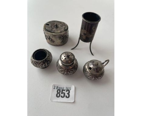 Small Chinese silver cruet etc (5) 104gms