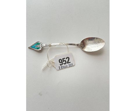 A hand made silver and enamel spoon 5 inches long