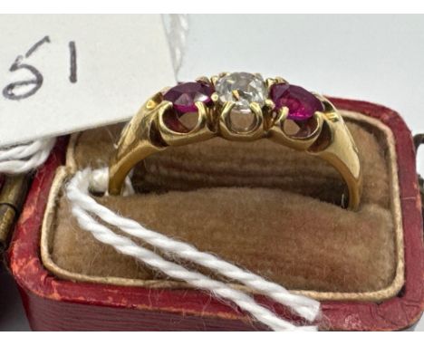 A VICTORIAN RUBY AND DIAMOND RING 18CT GOLD SIZE M 3.4 GMS IN EARLY RING BOX