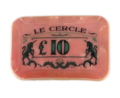 James Bond Dr No (1962) - Le Cercle £10 casino rose plaque / chip. Le Cercle plaques were used as film props in the scene whe