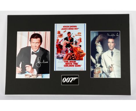 James Bond 007  The Man With The Golden Gun (1974)  Matted Display with two signed colour photographs of Roger Moore, as Jame