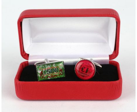 James Bond Dr No (1962) - LeCercle£500 green casino plaque and £1 red jeton novelty metal-mounted cufflinks. 1 of only 007 se