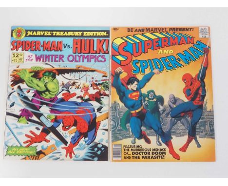 MARVEL TREASURY EDITION #25: SPIDER-MAN VS HULK AT THE WINTER OLYMPICS & #28: SUPERMAN AND SPIDER-MAN (2 in Lot) - (1980/1981