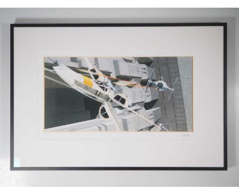 RALPH MCQUARRIE STAR WARS: TIE FIGHTER VS. X-WING CONCEPT ART PRINT (ARTISTS PROOF) - Framed and glazed artists proof print -