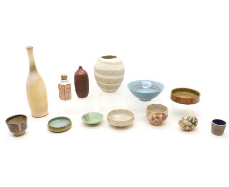 A collection of art pottery, to include stoneware and porcelain items, vases, dishes and bowls and yunomi, to include Borje S
