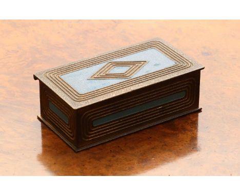 A Tiffany Studios 'Graduate' pattern stamp box,early 20th century, inlaid with blue enamel, the hinged lid opening to reveal 