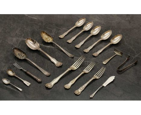 A collection of Victorian Queens pattern flatware,by Chawner &amp; Co, London 1838, comprising a tablespoon and fork, five de