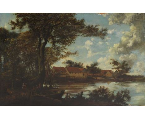 After Meindert HobbemaA wooded landscape with a watermilloil on canvas61 x 92cm, unframedCondition ReportCraquelure and surfa